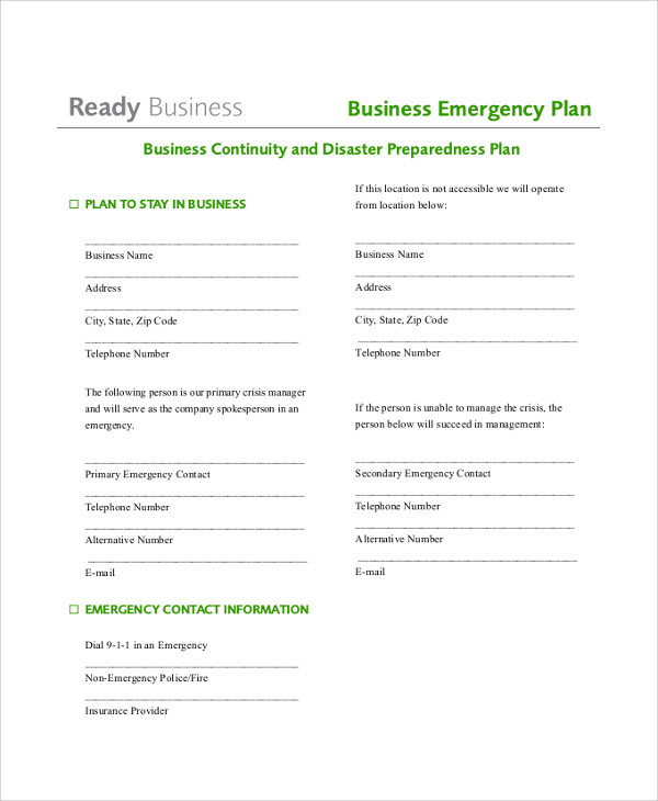 business emergency action plan
