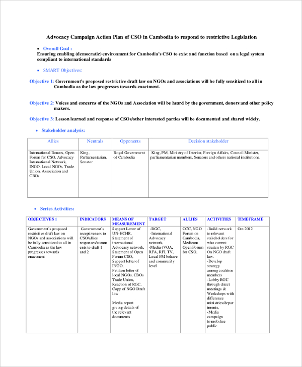 advocacy campaign action plan