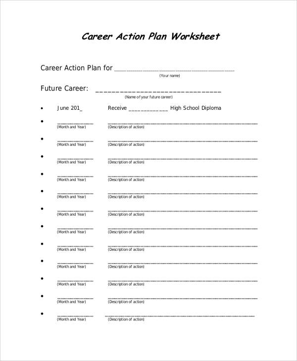 career action plan worksheet