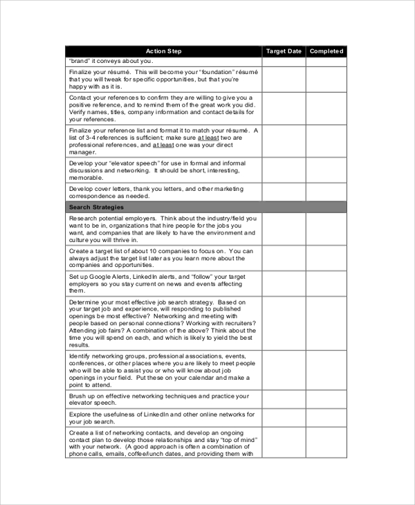 target job search action plan