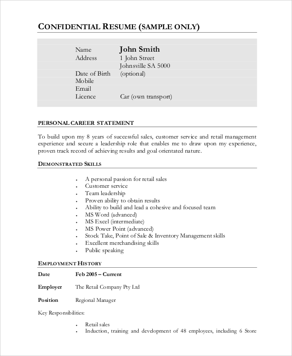 Free 8 Sample Retail Manager Resume Templates In Pdf Ms Word