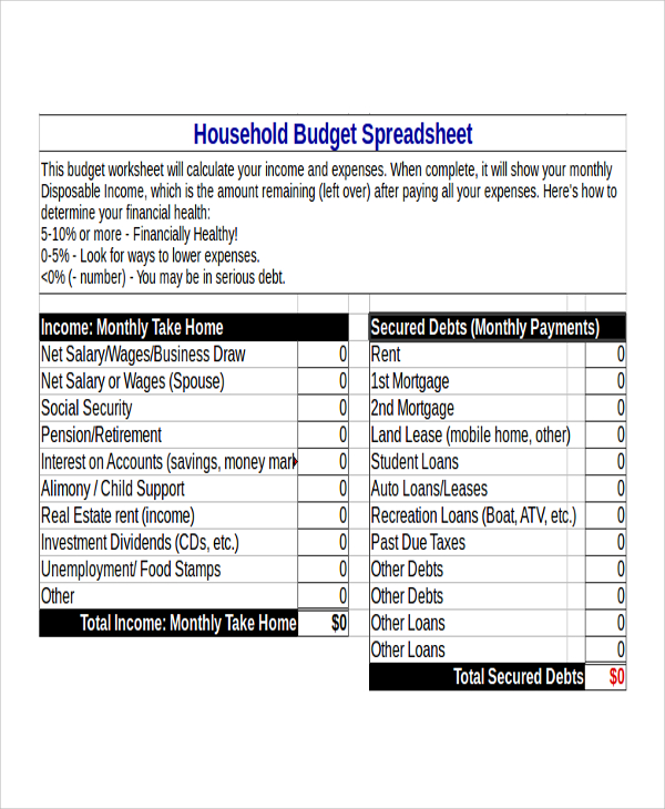 excel household budget worksheet free