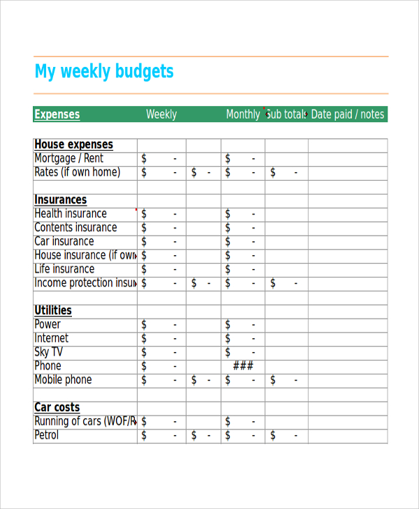 sample budget spreadsheet