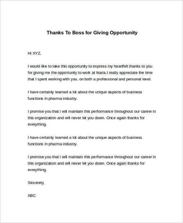 Sample Thank You Letter to Boss - 16+ Free Documents Download in Word