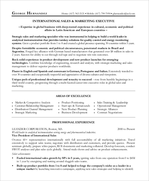 FREE 13 Sample Sales Manager Resume Templates In MS Word PDF