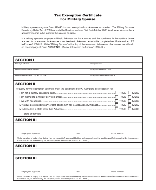 military tax exempt form