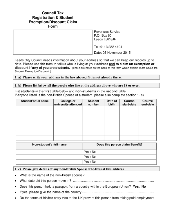 tax exemption form for student