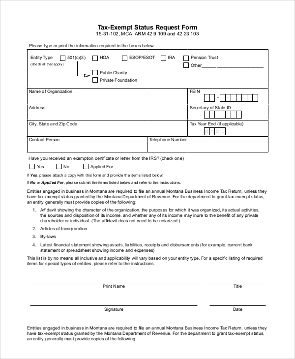 tax exempt status request form