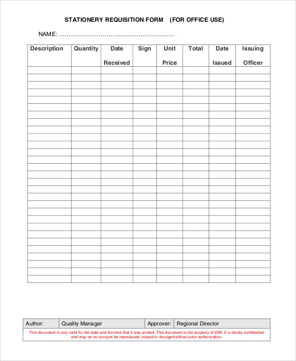 office stationery requisition form