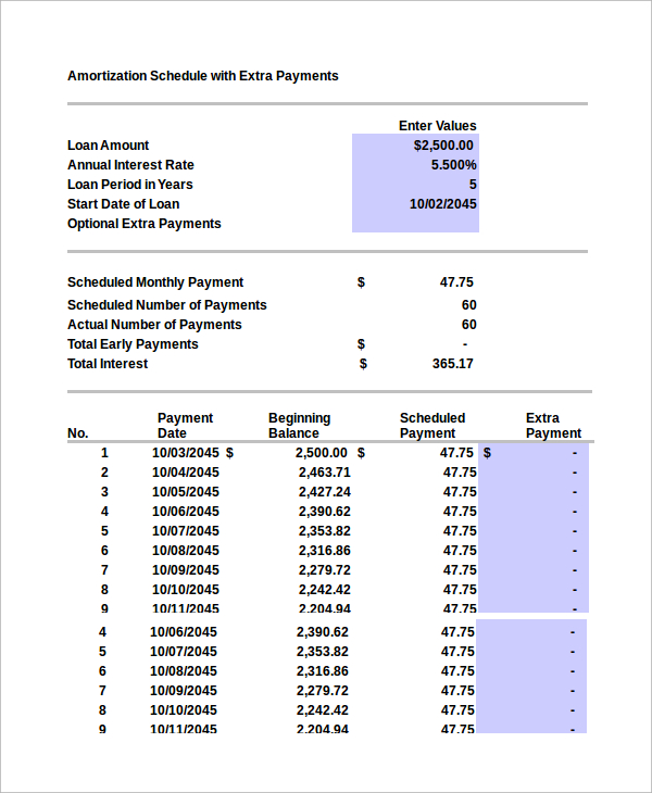 Amortization Schedule Excel Template Free