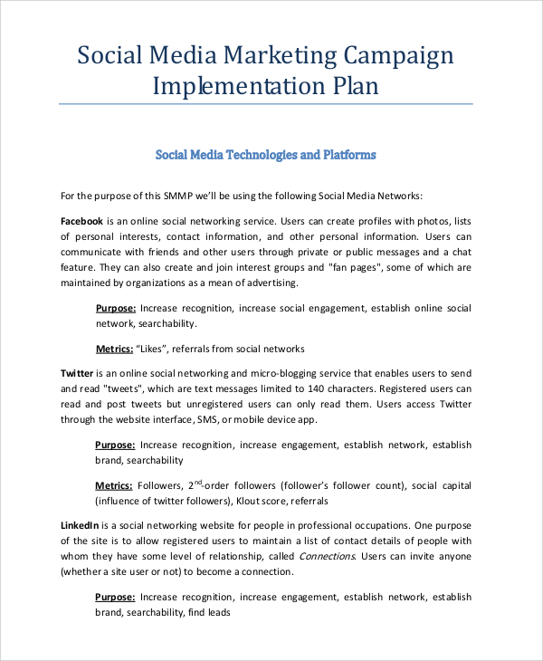 social media marketing plan assignment