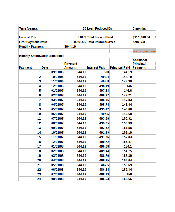 amortization schedule in months excel