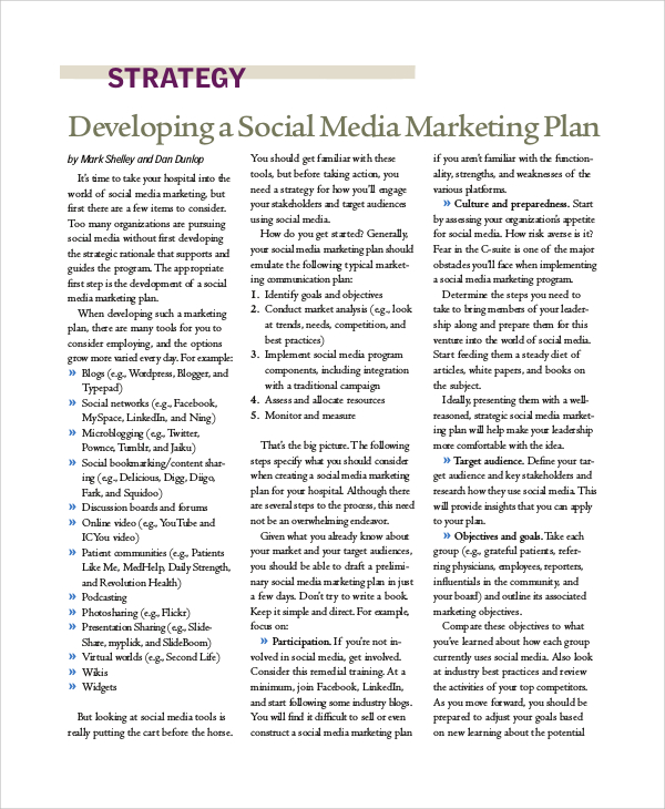 social media marketing plan strategy