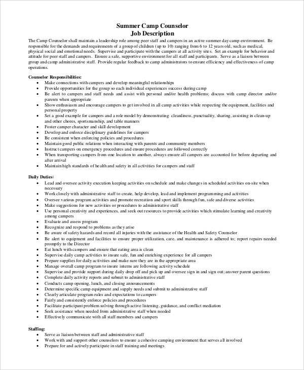 dentrodabiblia: camp counselor description resume