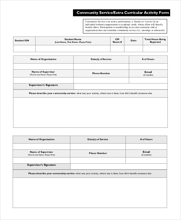 44 Printable Community Service Forms Ms Word Templatelab Community