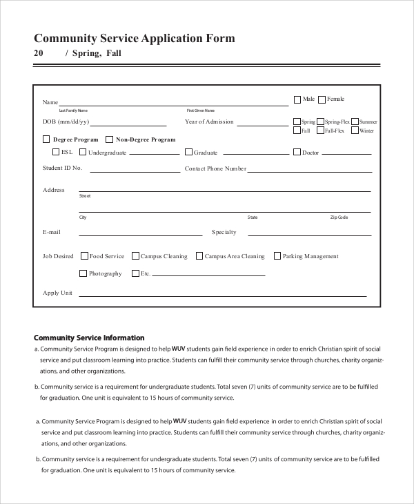 FREE 10+ Sample Community Service Forms in PDF MS Word