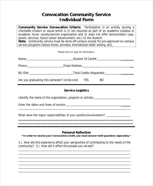 convocation community service individual form