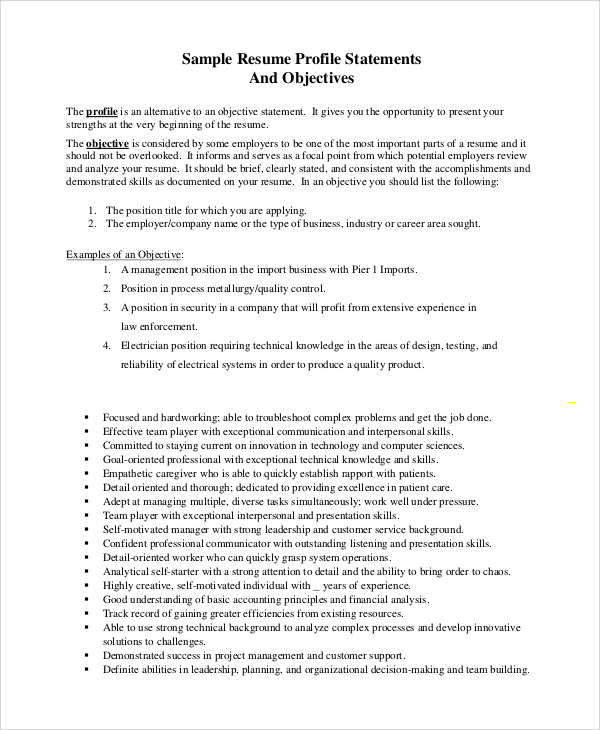 FREE 8+ Sample Objective Statement Resume Templates in PDF