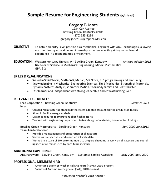 resume objective statement examples for engineering