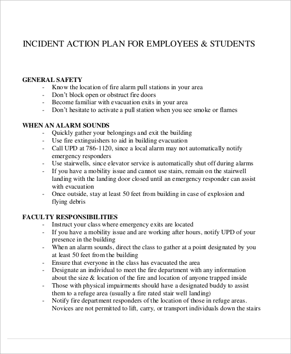 incident action plan for employee