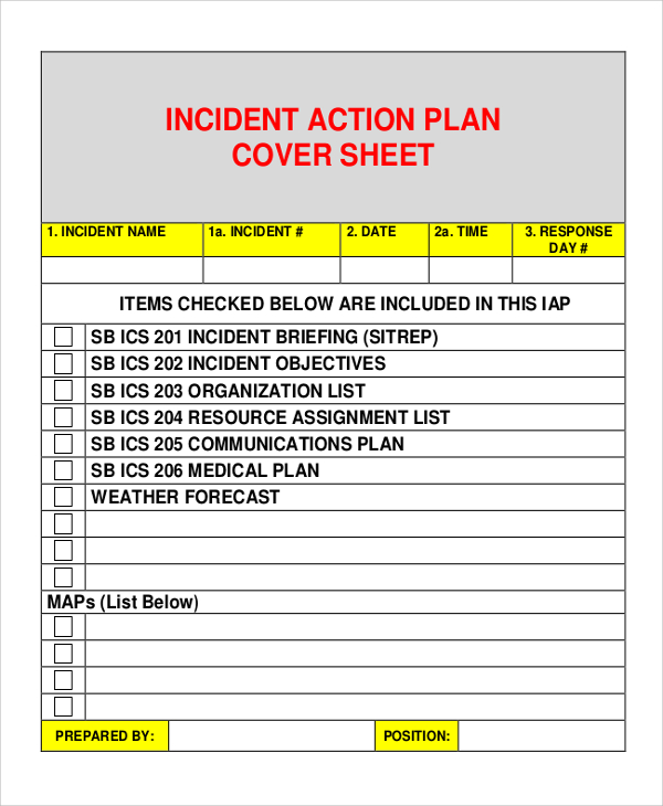 incident action plan cover sheet