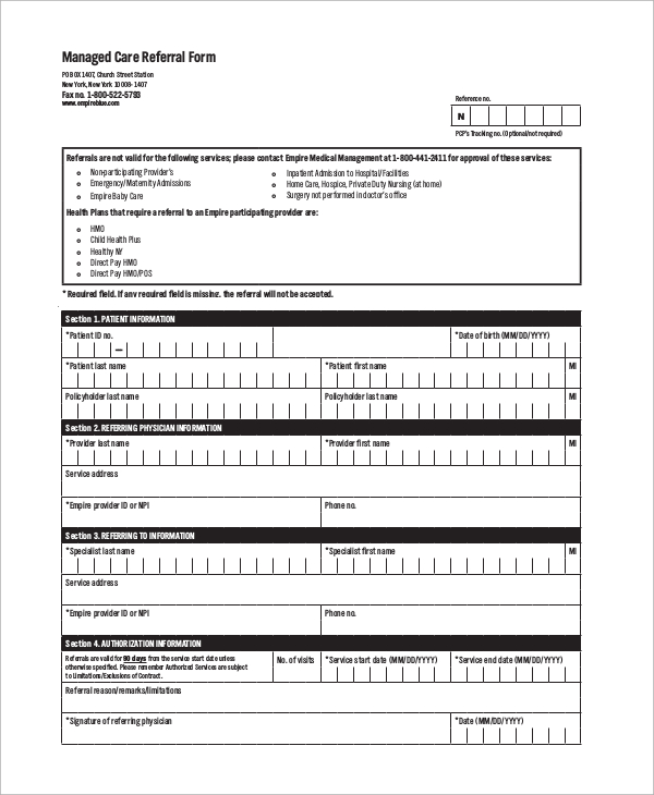 managed care referral form