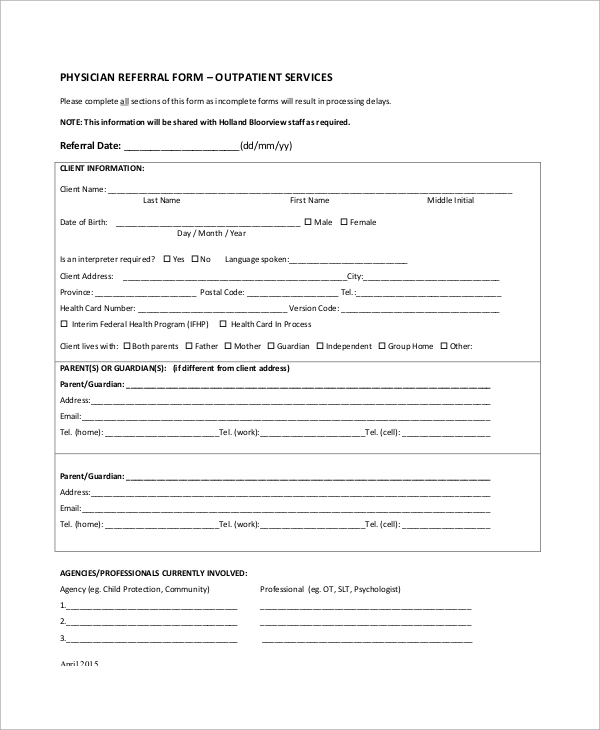 Medical Referral Form Template Free 2127