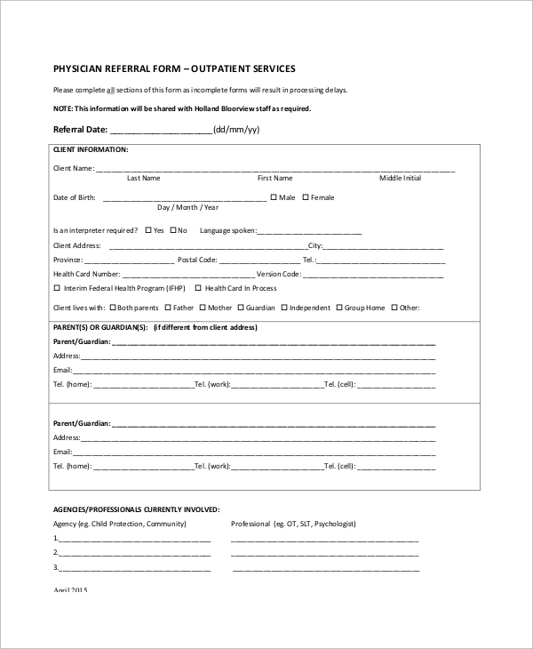 Medical Referral Form Template Free