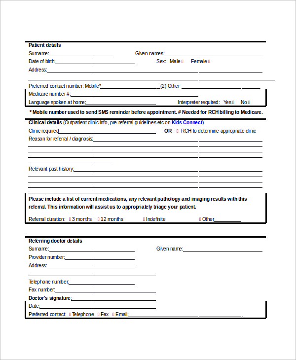 out patient clinical referral form