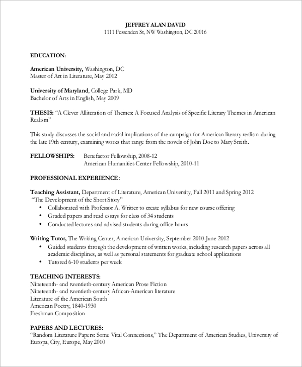 example of curriculum vitae in research paper