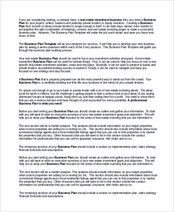  Real Estate Business Plan Examples Real Estate Business Plan Sample 
