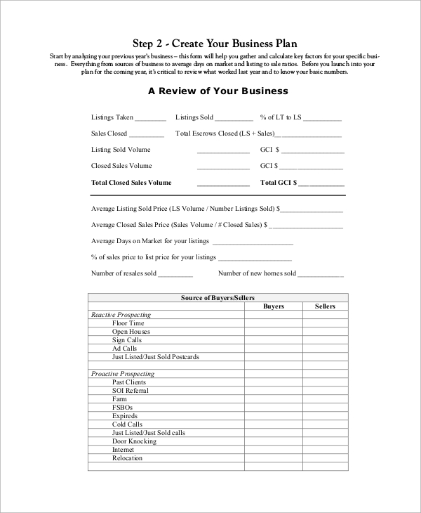 Printable Real Estate Business Plan Template Printable Templates