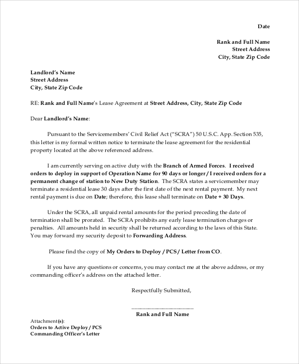 letter for termination of residential lease