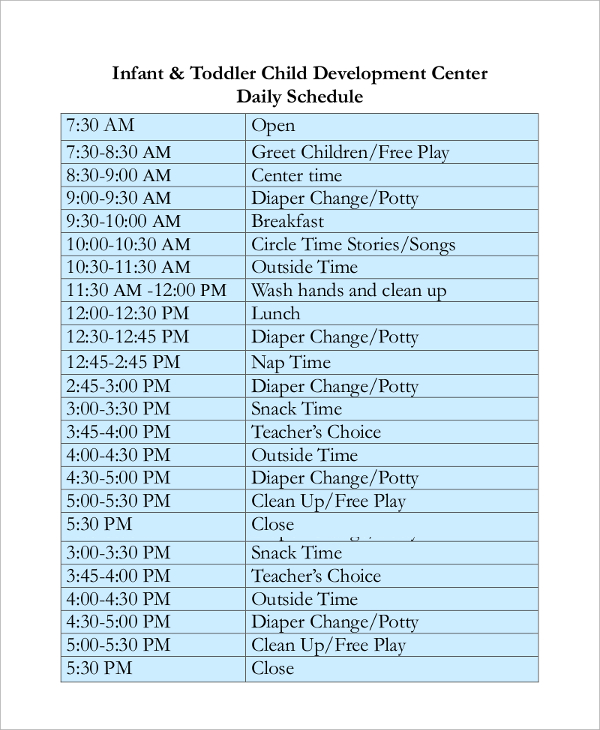 children’s center daily schedule