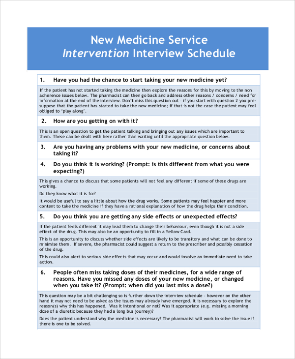 medicine service intervention interview schedule