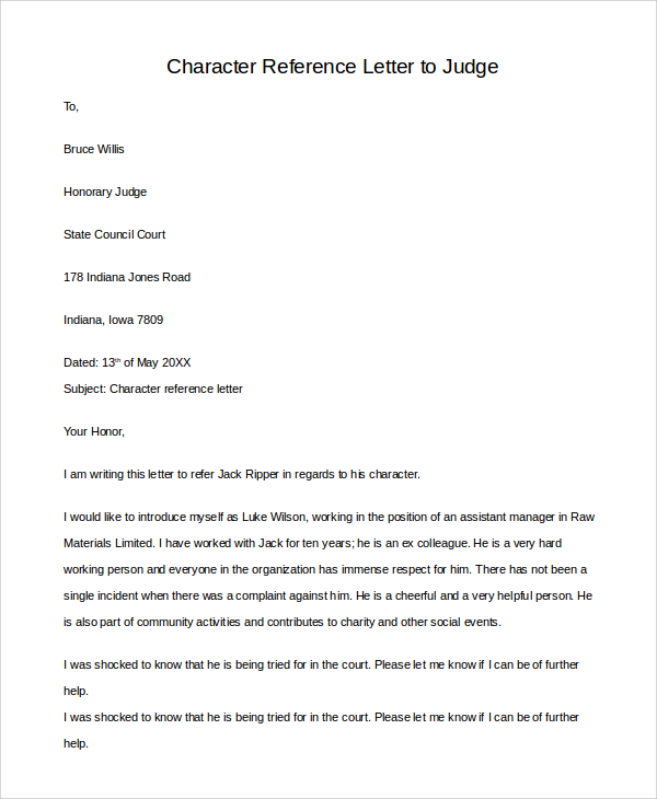 character reference letter to judge