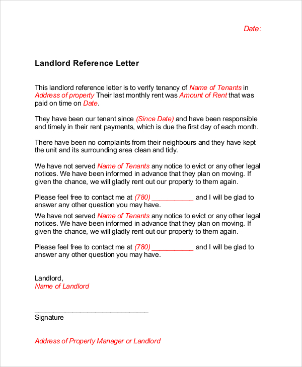 landlord reference letter format