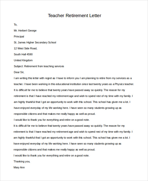 teacher resignation letter