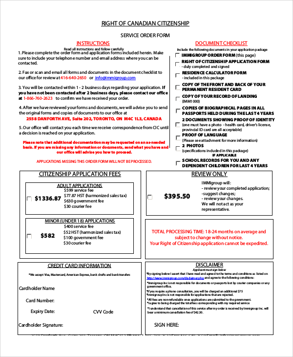 Free 10 Sample Citizenship Application Forms In Pdf 4859