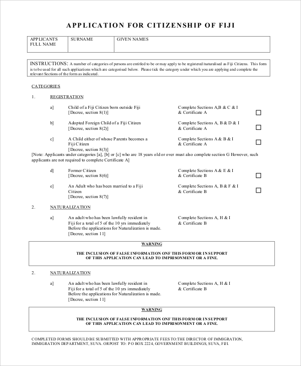citizenship generic application form