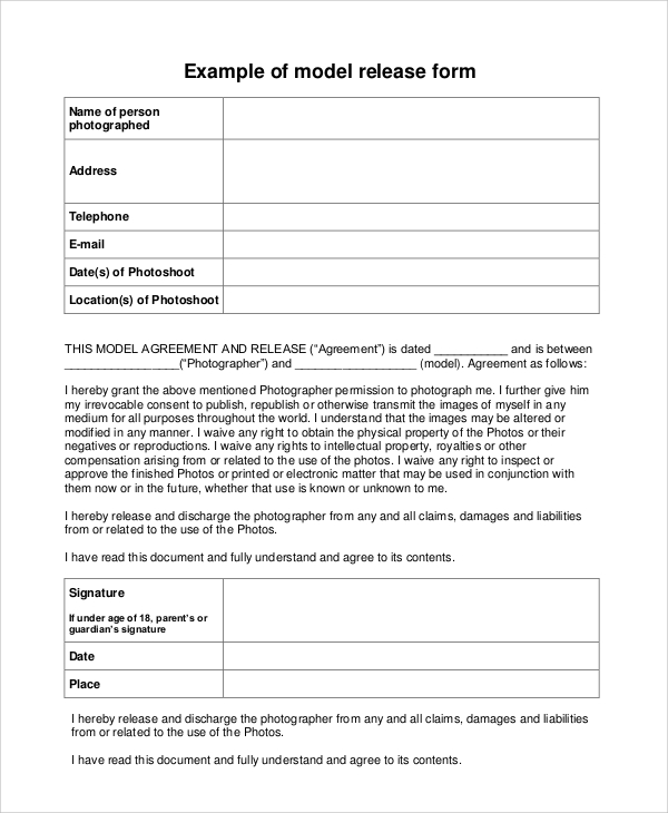 photograph model release form