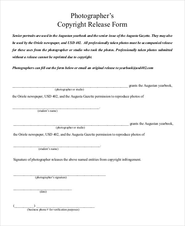 photographer’s copyright release form