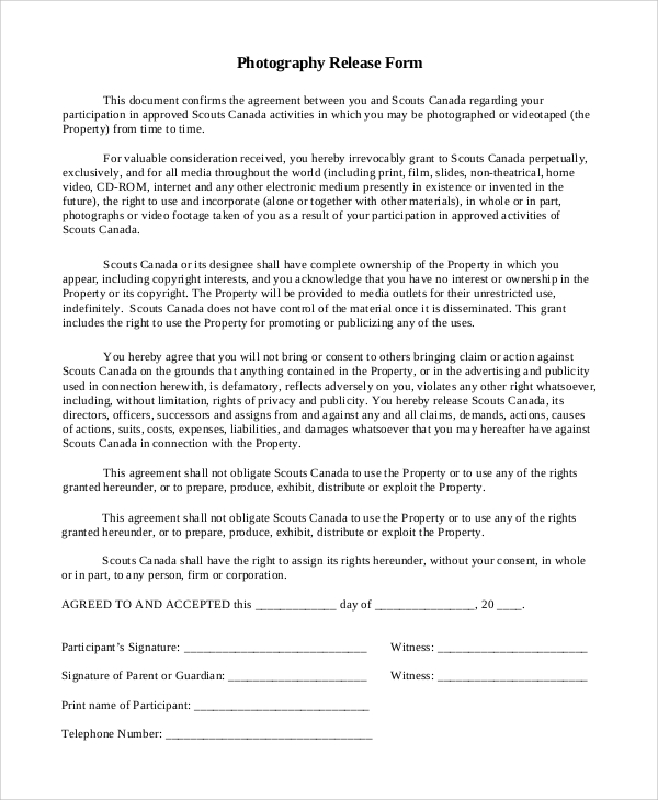 photography release form agreement