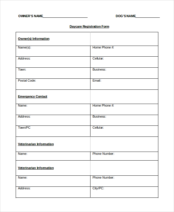 free 10 sample daycare forms in pdf ms word