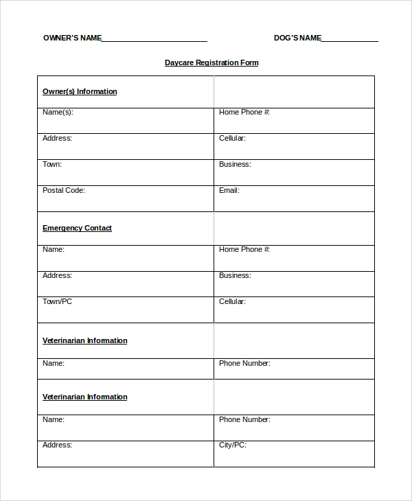 Free Printable Daycare Forms Template Printable Templates