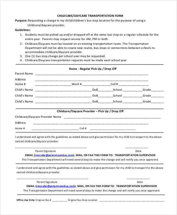 Daycare Emergency Contact Form Template DocTemplates