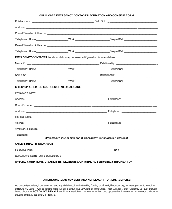 Free Printable Daycare Forms Template - Printable Templates Free