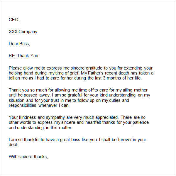 Thank You Letter To Boss For Support Free Sample