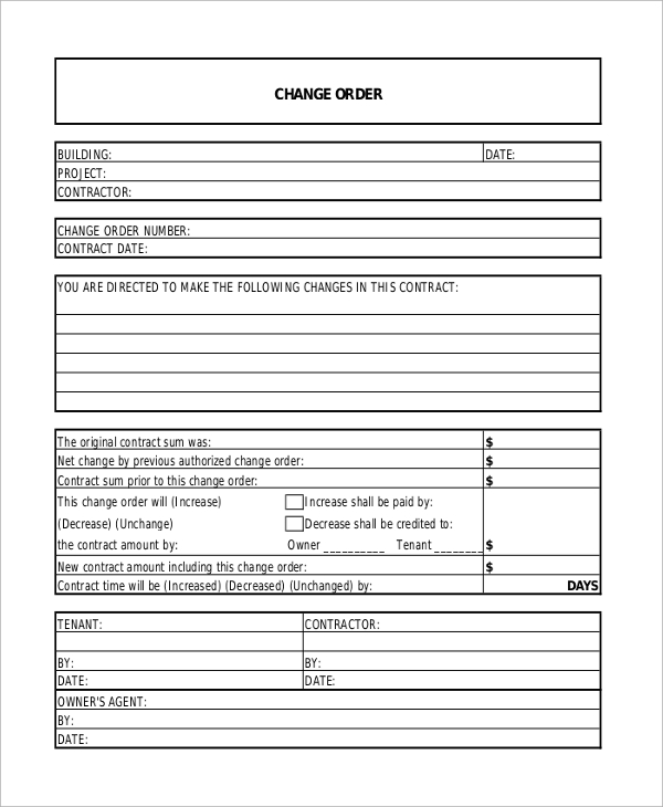 Subcontractor Change Order Template