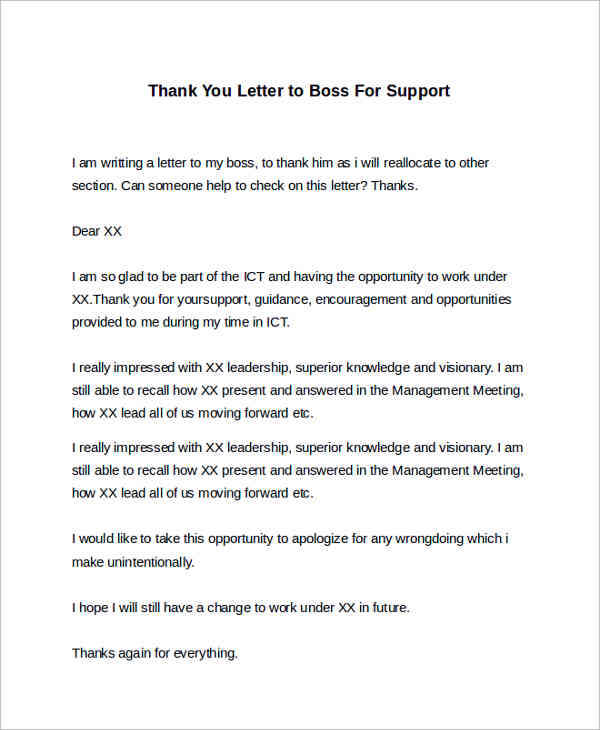 24 Sample Thank You Letter Templates To Boss PDF DOC Apple Pages 